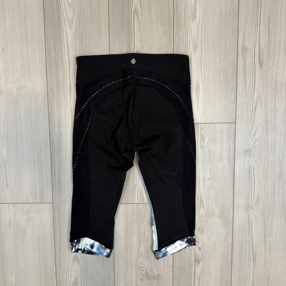 Lululemon Leggings Womens 6 Blue Black Print Stop At Nothing Crop Yoga Gym